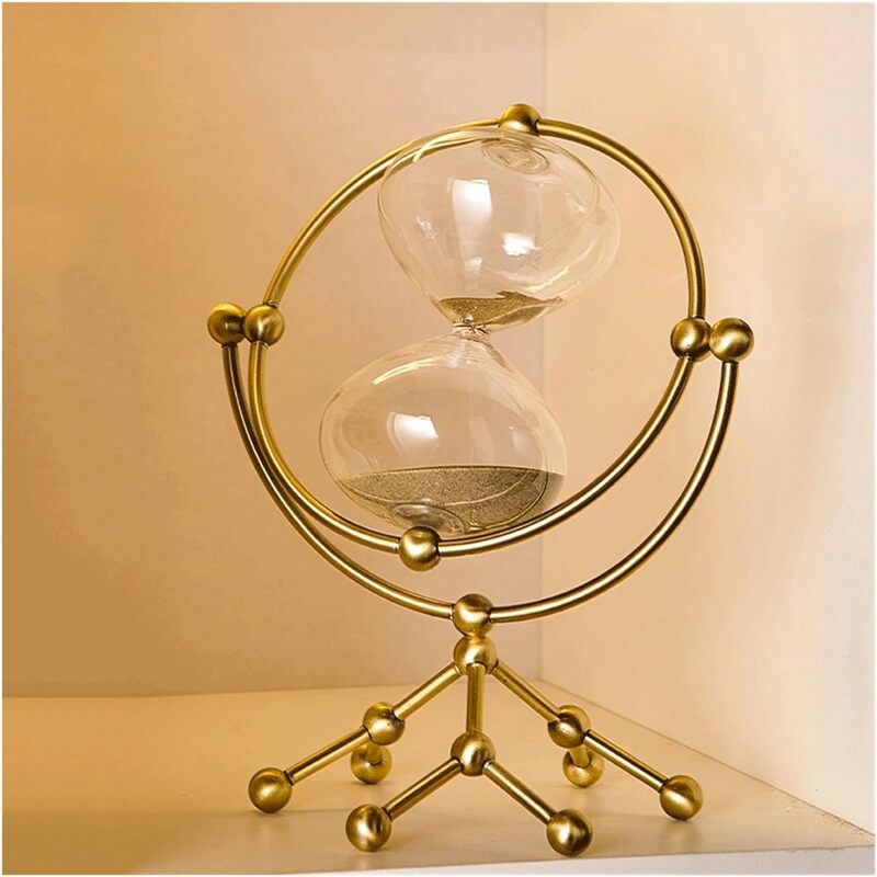 Hourglass Sand Timer,European Round Globe Design,Rotating Hourglass 30Min for Creative Gifts, Gold
