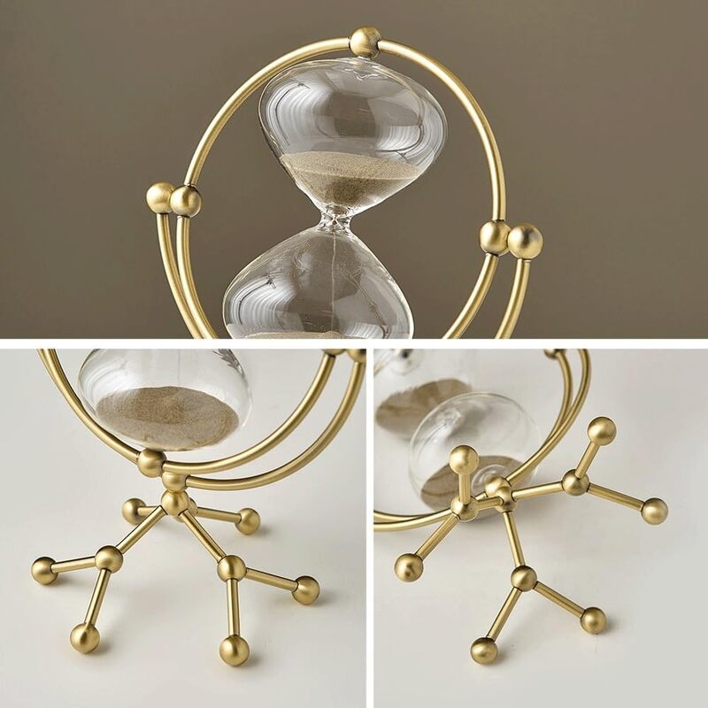 Hourglass Sand Timer,European Round Globe Design,Rotating Hourglass 30Min for Creative Gifts, Gold