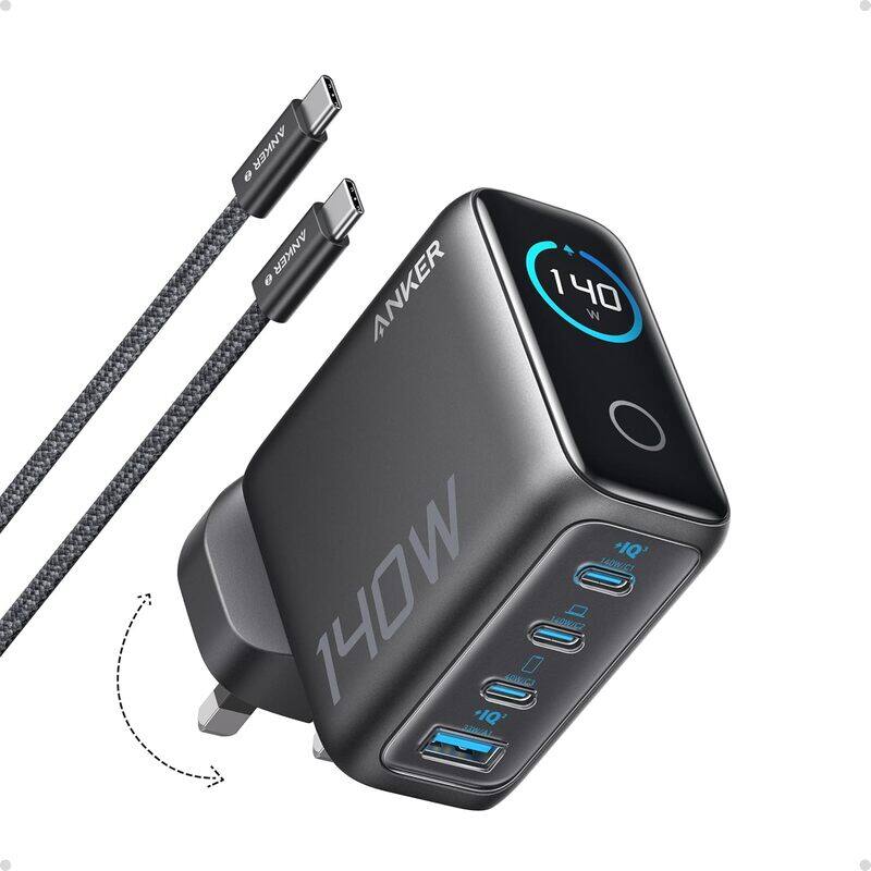 

Anker Laptop Charger, 140W MAX USB C Charger, 4-Port Multi-Device Fast Charging, Advanced GaN Power Adapter, Intuitive Touch Controls, for MacBook, iP