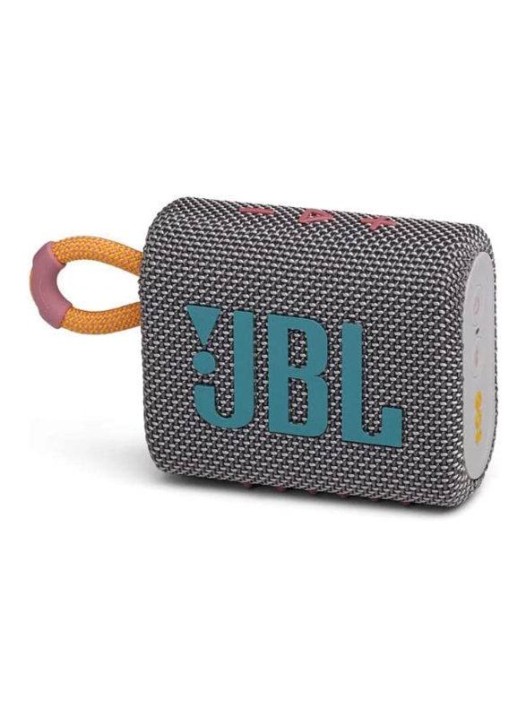 JBL Go 3 Water Resistant Portable Bluetooth Speaker, JBLGO3GRY, Grey