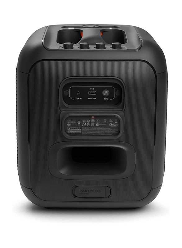 JBL Party Box Encore Essential Splashproof Portable Bluetooth Speaker with Digital Wireless Mic, Black