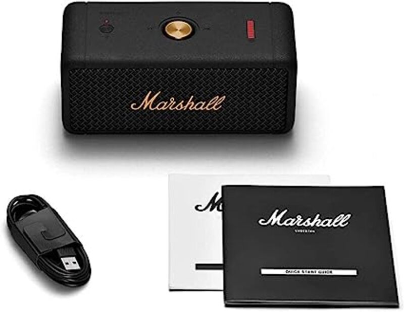 Marshall Emberton Portable Compact Wireless Speaker, Black/Brass