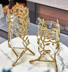 Zorex Glass Flower Vase Set With Golden Stand, 2 Piece, Multicolour