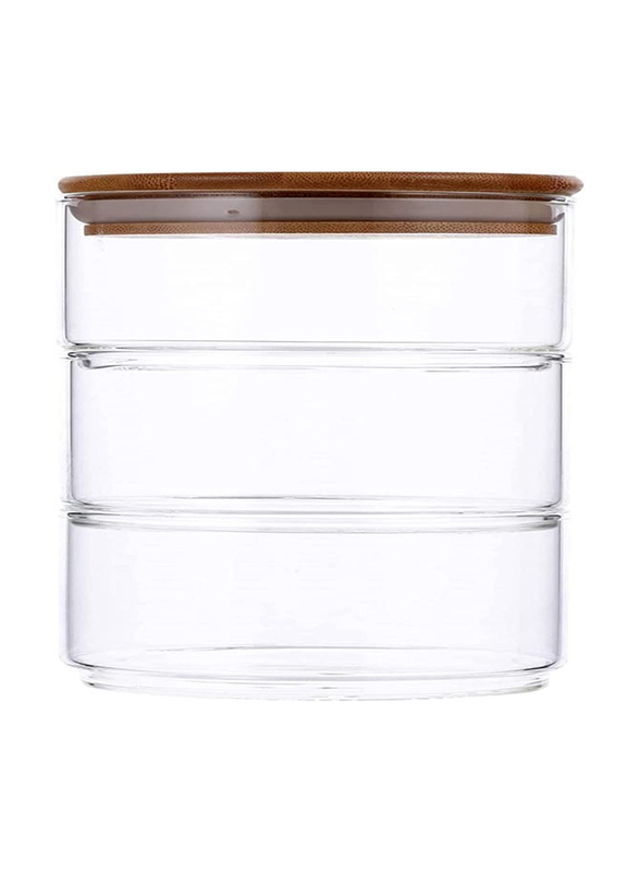 Zorex 3 Tier Airtight Glass Storage Bowl With Bamboo Lid, Clear
