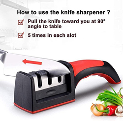 Zorex 3 Stages Non Slip Rubber Handle Kitchen Knife Sharpener, Multicolour