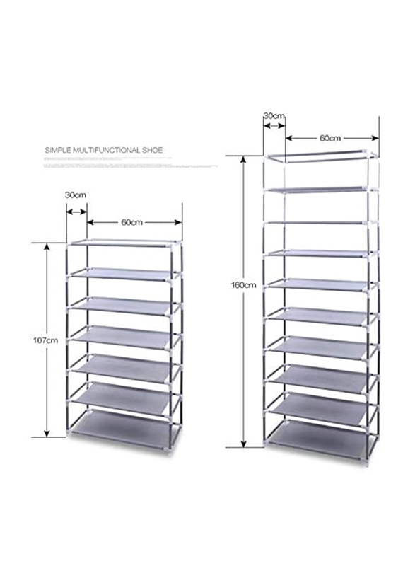 Zorex 9 Tiers Foldable Shoe Rack Box for 27 Shoe Pairs, 6 x 30 x 158 cm, Black