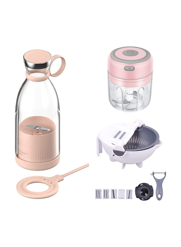 Zorex Portable Wireless Blender & 9 In1 Vegetable Shredder Bowl & Electric Food Chopper, Pink