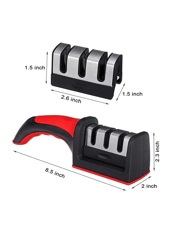 Zorex 3 Stages Non Slip Rubber Handle Kitchen Knife Sharpener, Multicolour