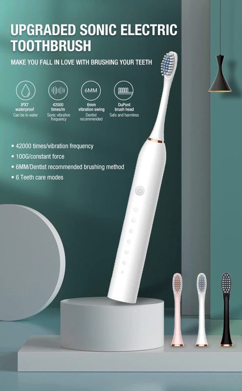 Zorex 6 Modes Sonic Electric Toothbrush with 4 Heads and Professional Men Beard Trimmer Combo, Black