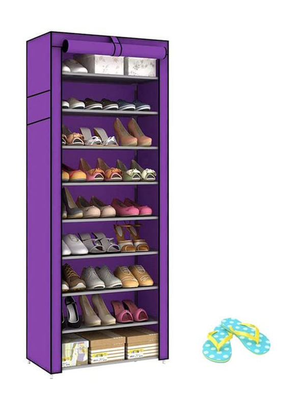 Zorex 9 Tiers Foldable Shoe Rack Box for 27 Shoe Pairs, 6 x 30 x 158 cm, Purple