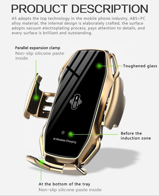 Zorex A5 Smart Sensor Car Phone Holder Wireless Charger, Grey/Silver