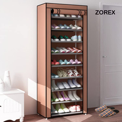 Zorex 9 Tiers Foldable Shoe Rack Box for 27 Shoe Pairs, 6 x 30 x 158 cm, Brown