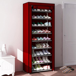 Zorex 9 Tiers Foldable Shoe Rack Box for 27 Shoe Pairs, 6 x 30 x 158 cm, Wine Red