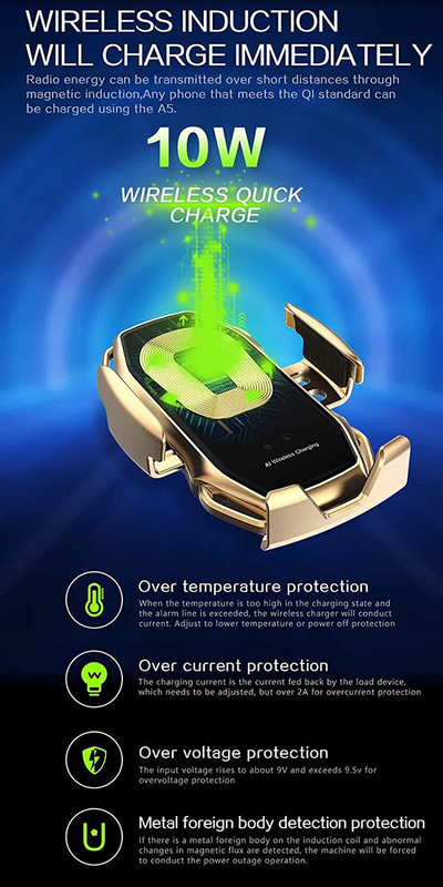 Zorex A5 Smart Sensor Car Phone Holder Wireless Charger, Blue