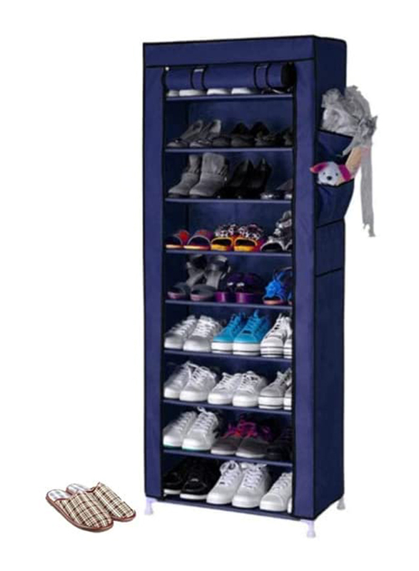 Zorex 9 Tiers Foldable Shoe Rack Box for 27 Shoe Pairs, 6 x 30 x 158 cm, Blue