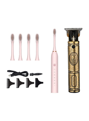 Zorex 6 Modes Sonic Electric Toothbrush with 4 Heads and Professional Men Beard Trimmer Combo, Pink