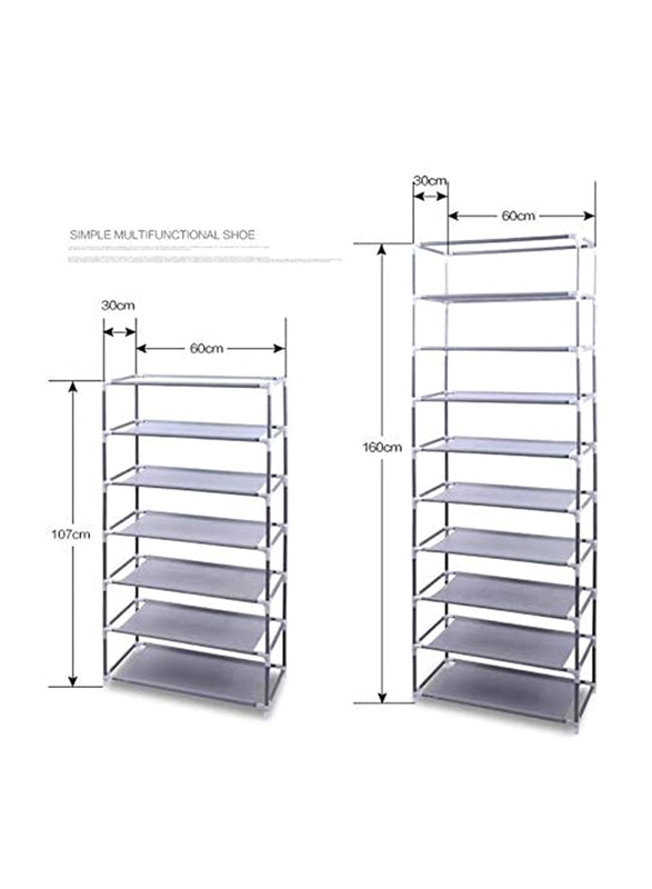 Zorex 9 Tiers Foldable Shoe Rack Box for 27 Shoe Pairs, 6 x 30 x 158 cm, Grey