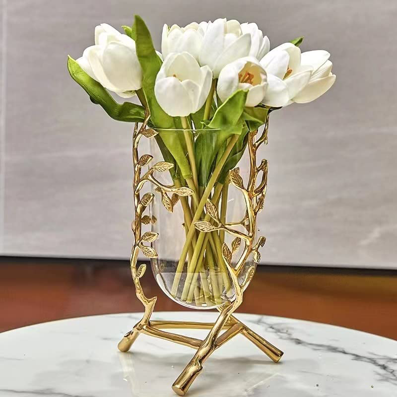 Zorex Glass Flower Vase Set With Golden Stand, 2 Piece, Multicolour
