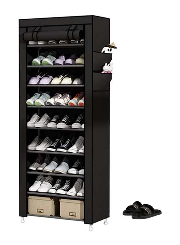 Zorex 9 Tiers Foldable Shoe Rack Box for 27 Shoe Pairs, 6 x 30 x 158 cm, Black