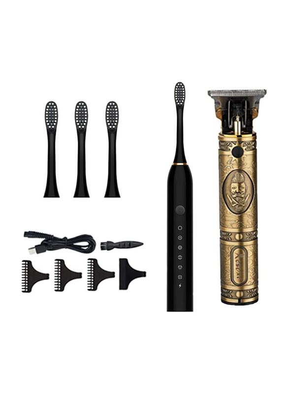 Zorex 6 Modes Sonic Electric Toothbrush with 4 Heads and Professional Men Beard Trimmer Combo, Black