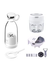 Zorex Portable Wireless Blender & 9 In1 Vegetable Shredder Bowl & Electric Food Chopper, White