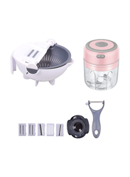 Zorex 100ml 9 In 1 Multifunction Vegetable Cutter Rechargeable Mini Food Chopper Shredder With Drain Basket Bowl & Vegetable Blender, Pink