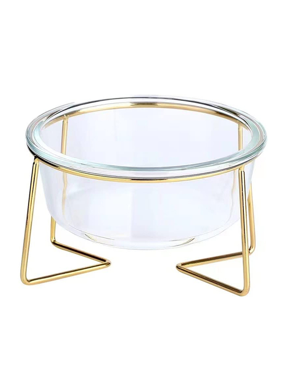 Zorex Glass Salad Bowl with Golden Stand, Clear