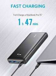 Anker 25600mAh Powercore 3 Elite 87W Wired Fast Charging Power Bank with USB Type-C Cable, Black