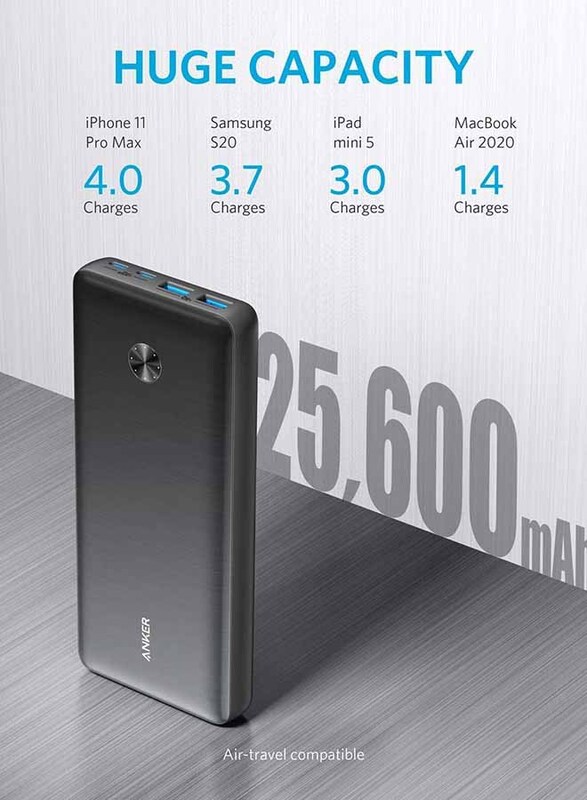 Anker 25600mAh Powercore 3 Elite 87W Wired Fast Charging Power Bank with USB Type-C Cable, Black