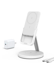 Anker Maggo 2-in-1 Battery Stand Bundle UK Wireless Charger with USB Type-C Cable, White