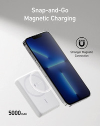 Anker 622 5000mAh Powercore Wireless Fast Charging Magnetic Slim Power Bank, White