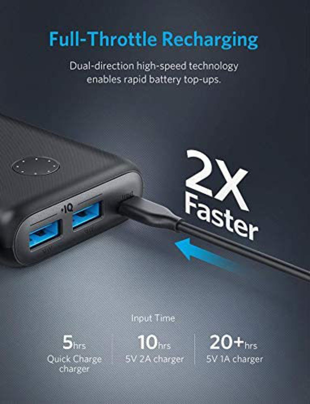 Anker 20000mAh Powercore Wired Fast Charging Power Bank, Black