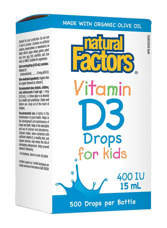 Natural Factors Vitamin D3 Drops for Kids Drops, 400 IU, 15ml