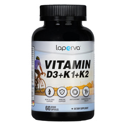 Laperva Vitamin D3 + K1 + K2, 60 Veggie Capsules