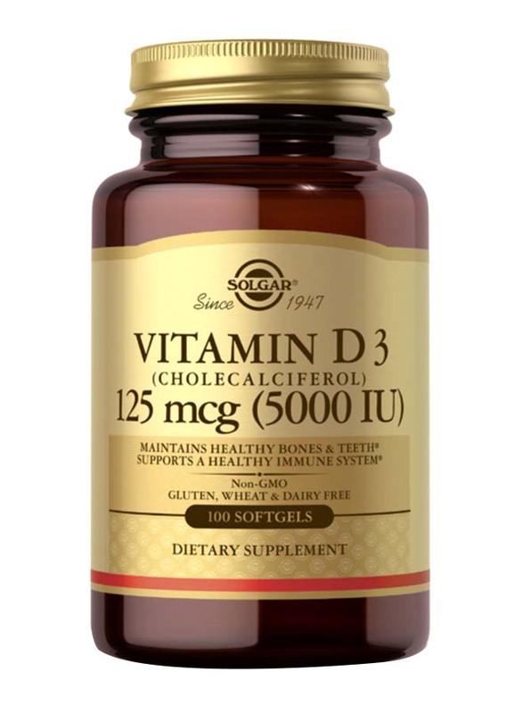 Solgar Vitamin D3 Cholecalciferol Dietary Supplement, 125mcg, 100 Softgels