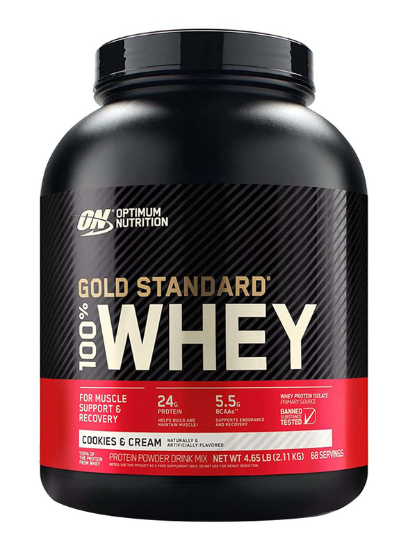 Optimum Nutrition Gold Standard 100% Whey Protein Powder, 2.11Kg, Cookies & Cream