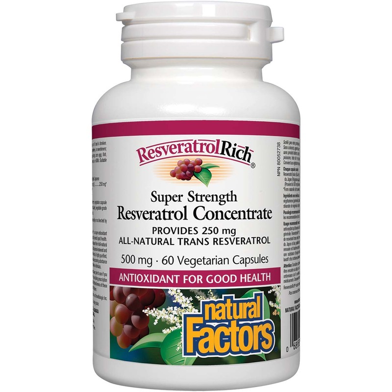 Natural Factors Super Strength Resveratrol Concentrate Veggie Capsules, 500mg, 60 Capsules