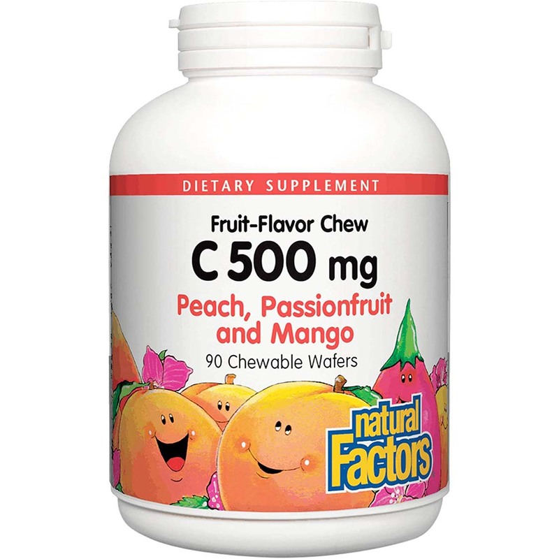 Natural Factors Vitamin C 500 mg Chewable Wafer, Peach Passionfruit Mango, 90 Chewable Wafer