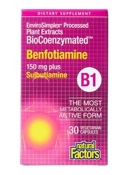 Natural Factors BioCoenzymated B1 Benfotiamine Dietary Supplement, 150mg Plus, 30 Vegetarian Capsules