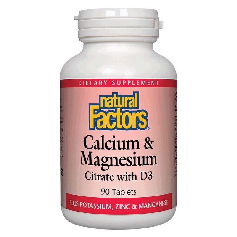 

Natural Factors Calcium & Magnesium Citrate with D3 Plus Potassium, Zinc & Manganese, 90 Tablets