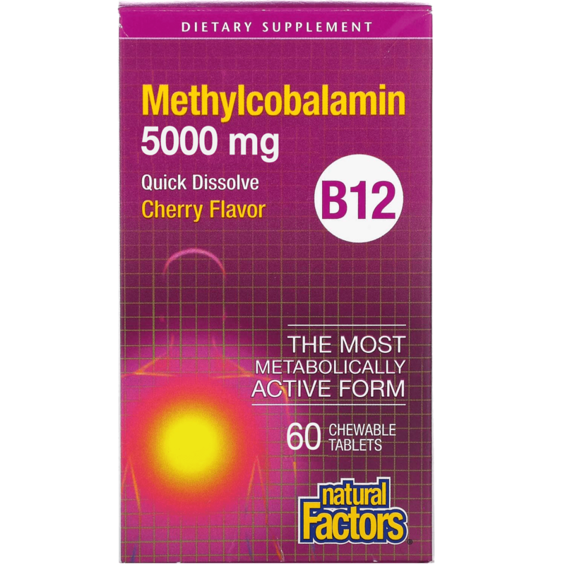 Natural Factors B12 Methylcobalamin Dietary Supplement, 5000mg, 60 Chewable Tablets