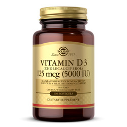 Solgar Vitamin D3 Cholecalciferol Dietary Supplement, 125mcg, 100 Softgels