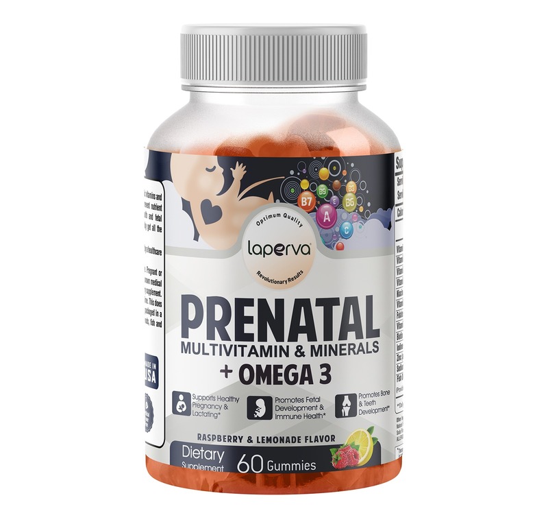 Laperva Prenatal Multivitamin & Minerals + Omega 3, Raspberry Lemonade, 60 Gummies