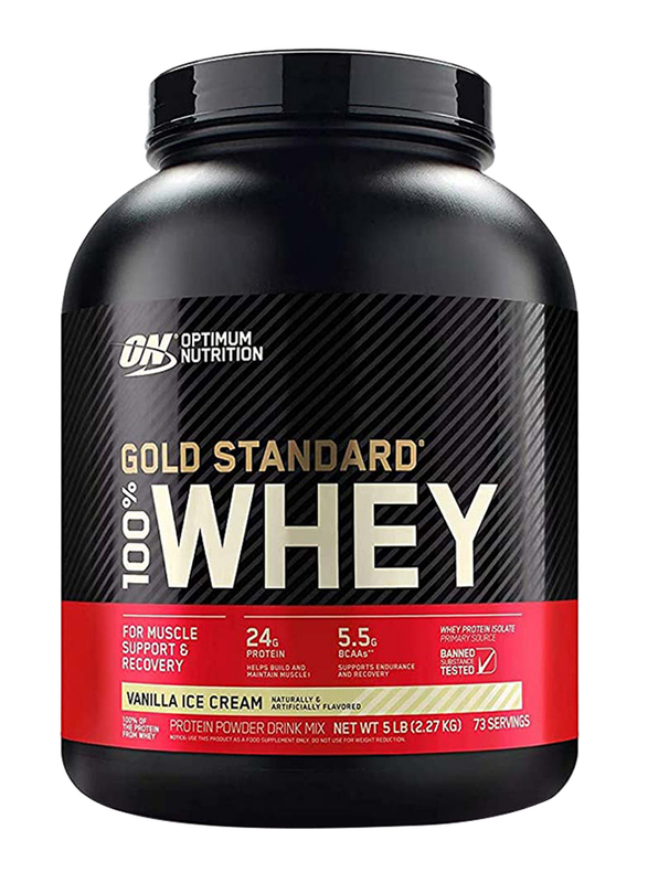 Optimum Nutrition Gold Standard 100% Whey Protein Powder, 2.27Kg, Vanilla Ice Cream