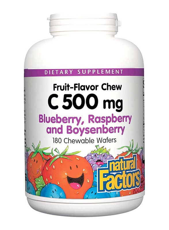 Natural Factors Vitamin C Blueberry Raspberry Boysenberry Chewable Wafer, 500mg, 180 Wafer