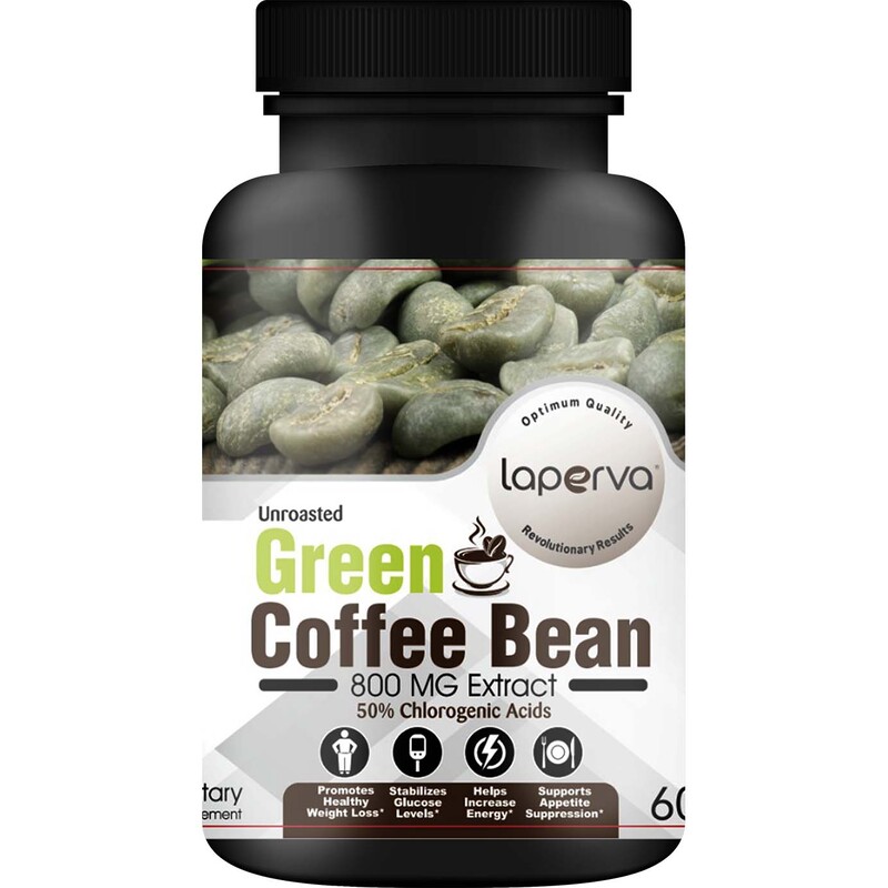 Laperva Unroasted Green Coffee Bean Dietary Supplement, 800mg, 60 Veggie Capsules