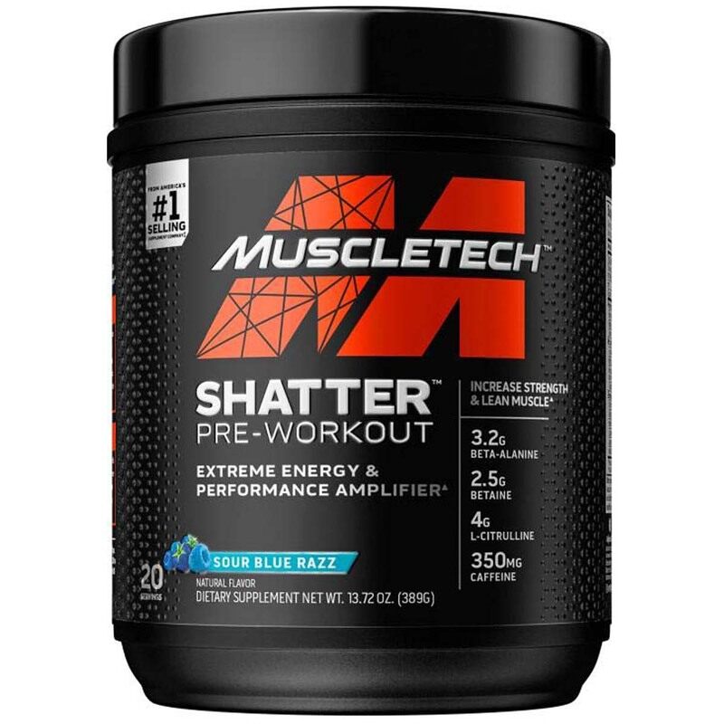 

Muscletech Shatter Pre Workout Powder, 389gm, Sour Blue Razz