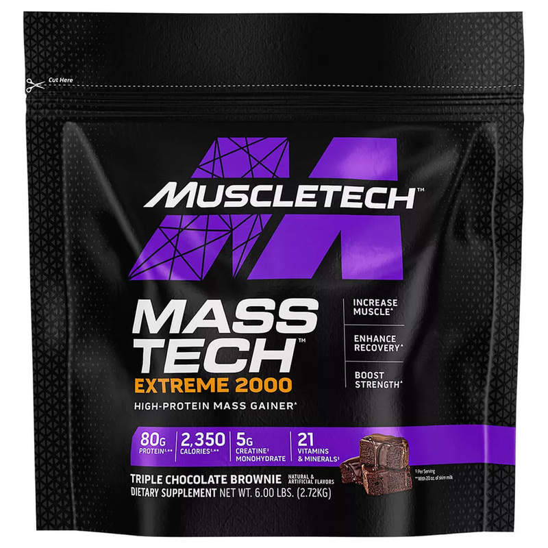 Muscletech Mass Tech Extreme 2000 Protein Powder, 2.72Kg, Triple Chocolate Brownie