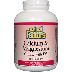 Natural Factors Calcium & Magnesium Citrate with D3 Plus Potassium, Zinc & Manganese, 180 Capsules