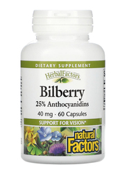 Natural Factors Bilberry 25% Anthocyanidins Dietary Supplement, 40mg, 60 Capsules